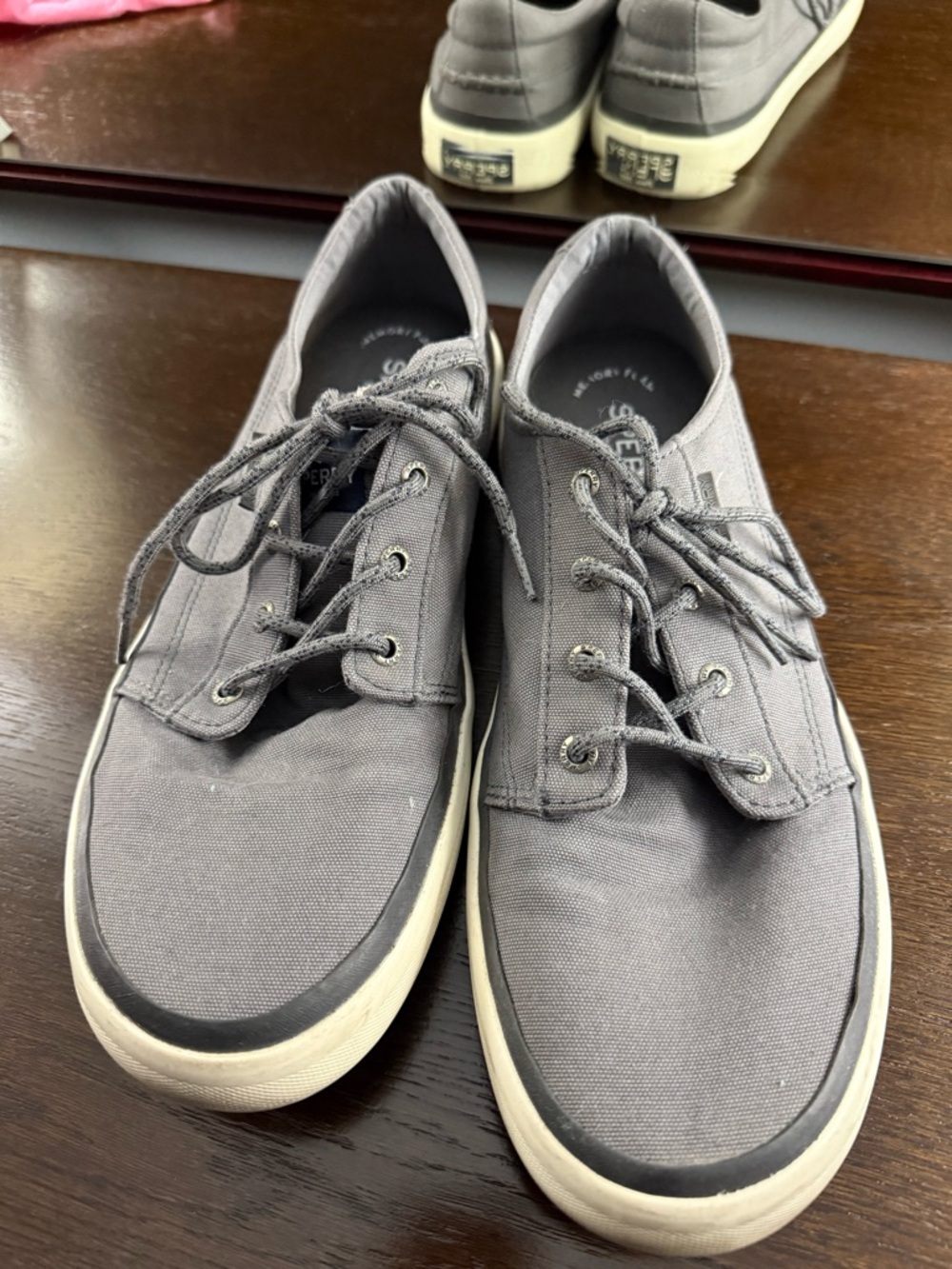 Sperry Gray Canvas Low-Top Lace-Up Sneakers with Cream Soles